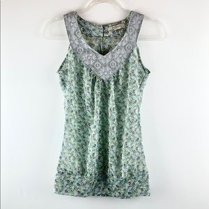 ROMY | Floral Lace Trim Sheer Sleeveless Blouse